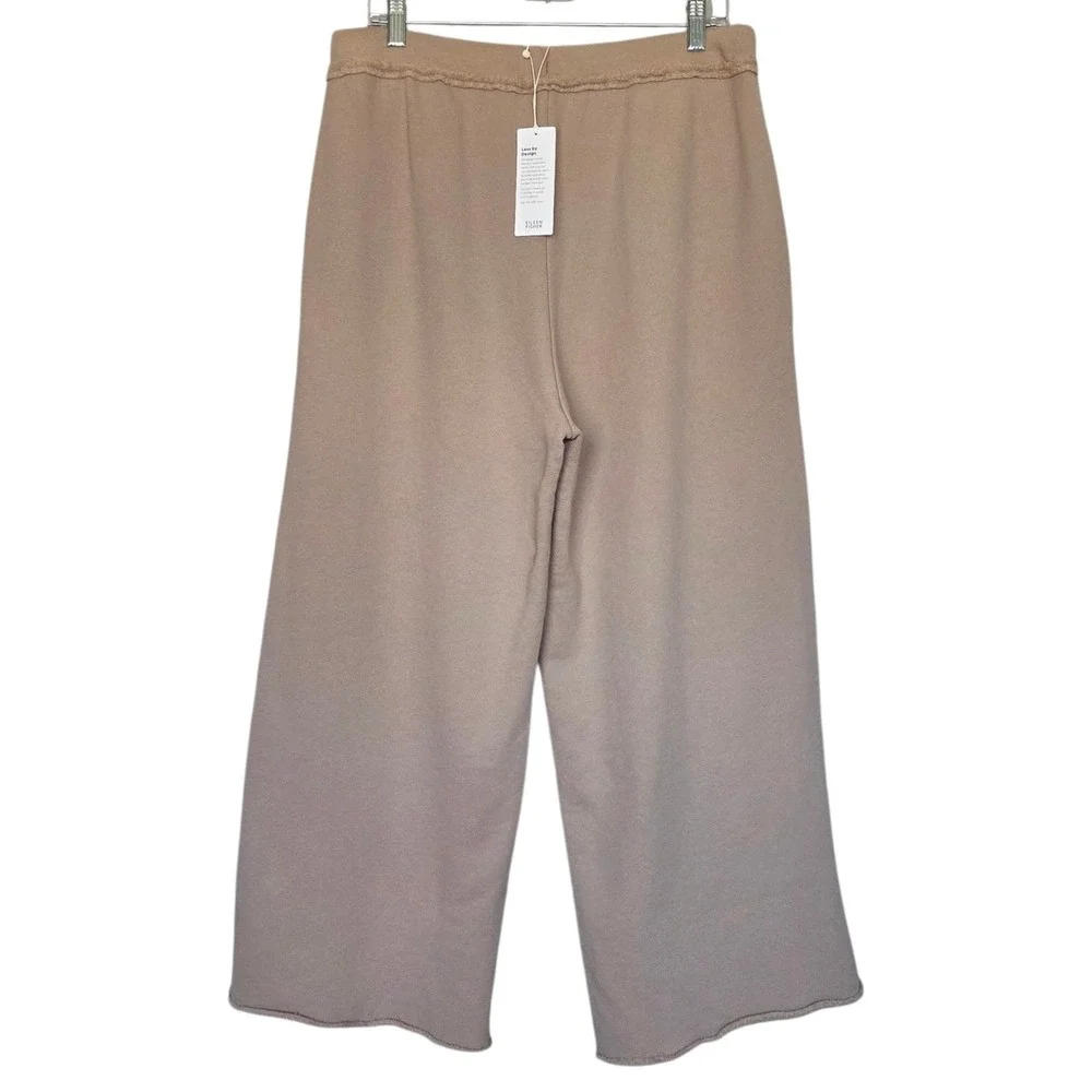 Eileen Fisher Tan Organic Cotton French Terry Wide Leg Pants Cropped Medium NEW